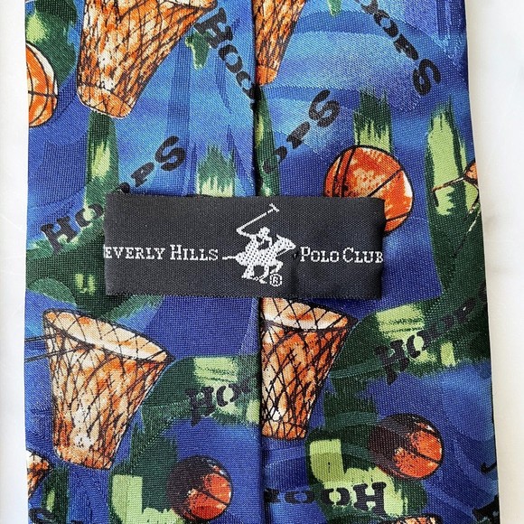 Basketball Hoops Mens Neck Tie Beverly Hills Polo Club - Blue Green Brown - Picture 5 of 6